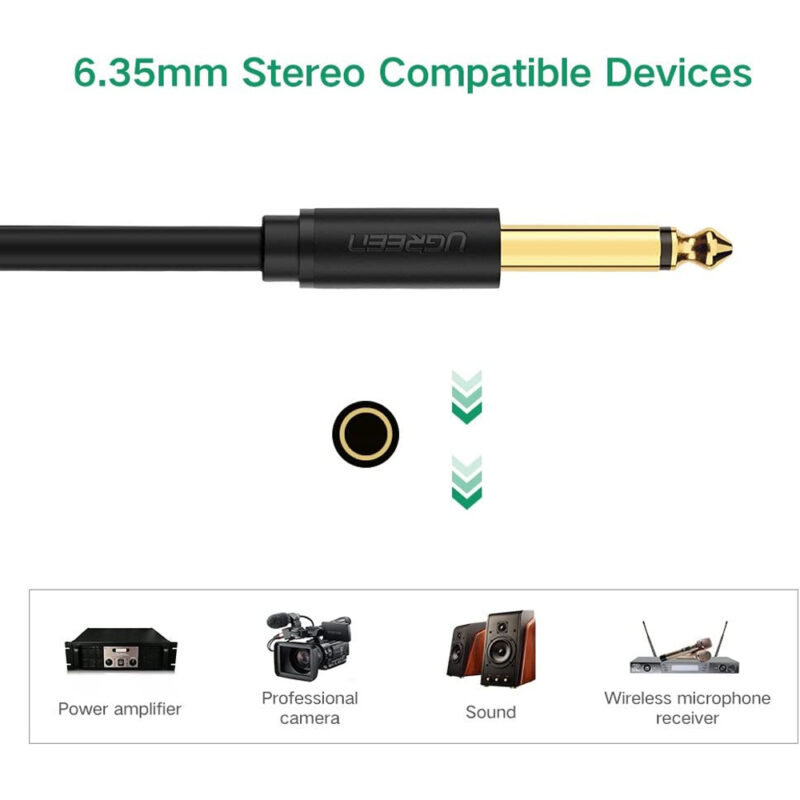 Cabo Microfone Ugreen 6.5mm p/ Xlr Cannon Fêmea 3m Preto