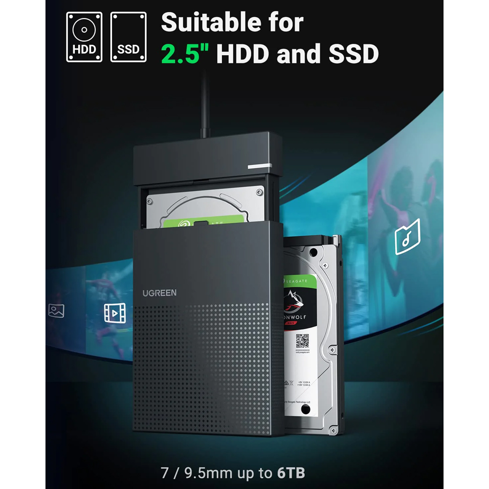 Case Externa Ugreen para HD 2.5'' com Cabo Usb A 5Gbps Preto