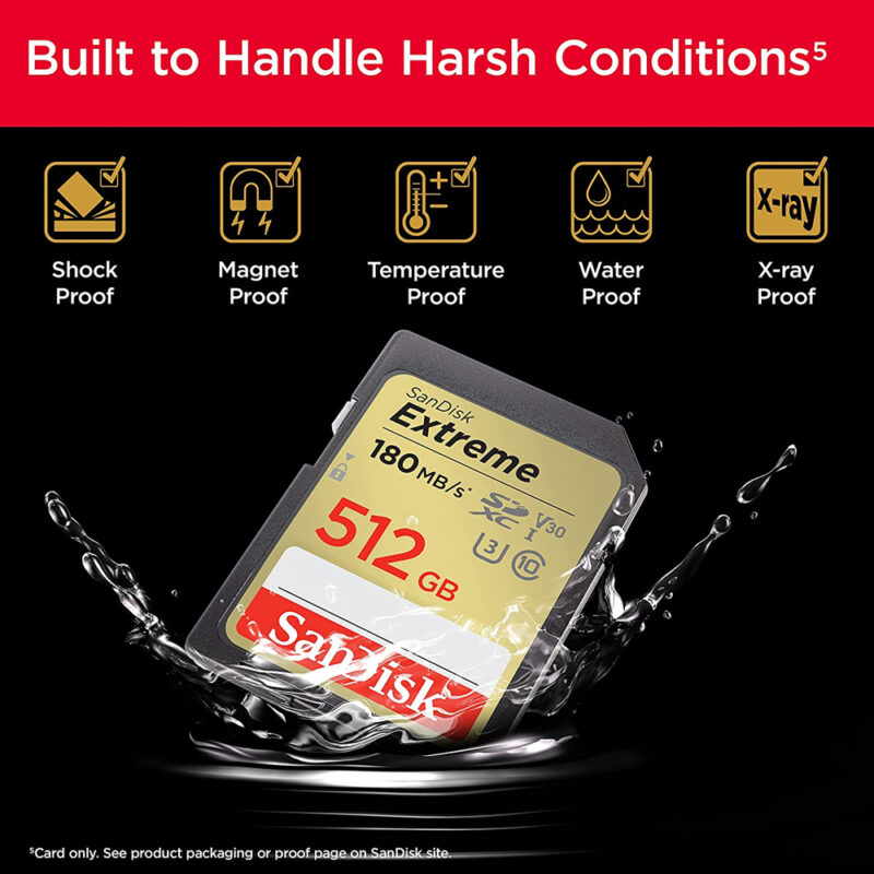 Cartão de Memória Sandisk 512gb Cartão Sd Extreme 180Mbs