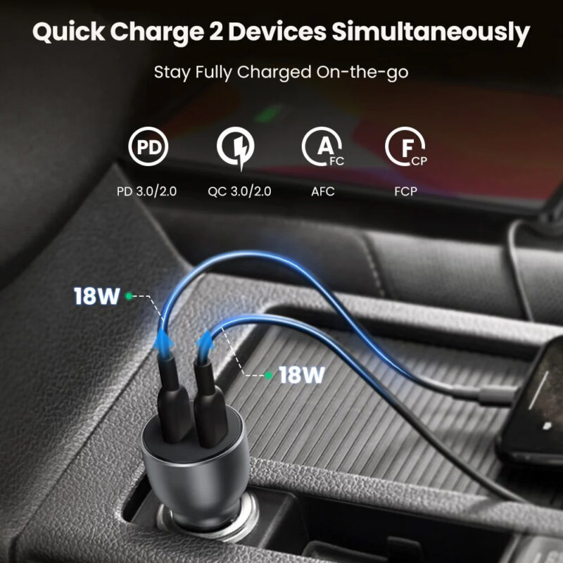 Carregador Veicular Ugreen Usb C Turbo Qc 3.0 40W para Carro