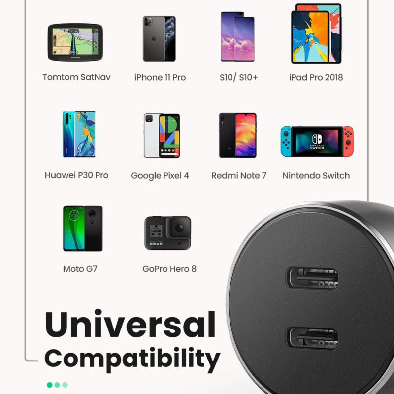 Carregador Veicular Ugreen Usb C Turbo Qc 3.0 40W para Carro