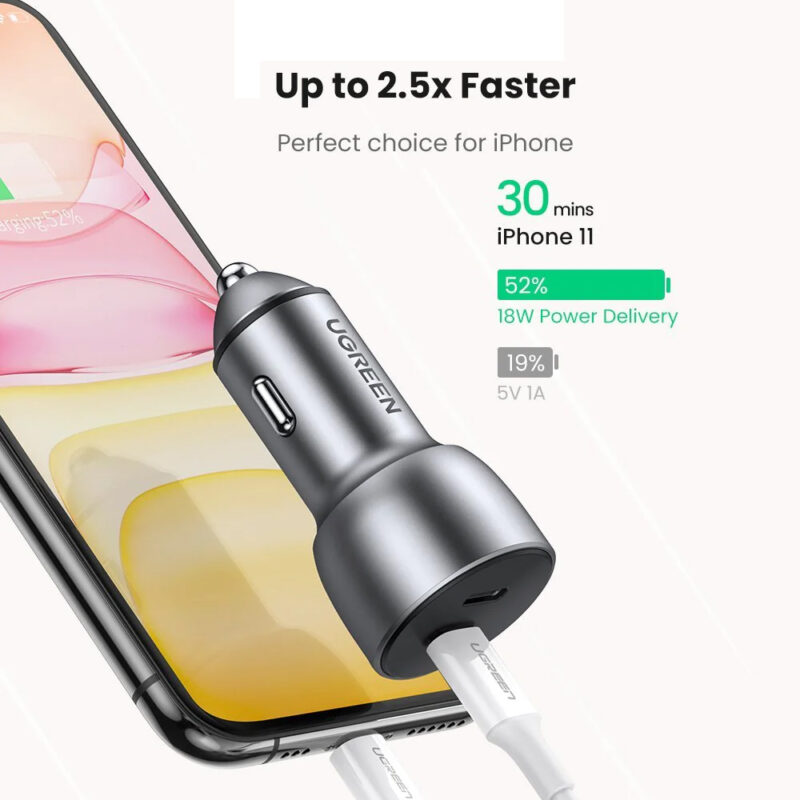 Carregador Veicular Ugreen Usb C Turbo Qc 3.0 40W para Carro