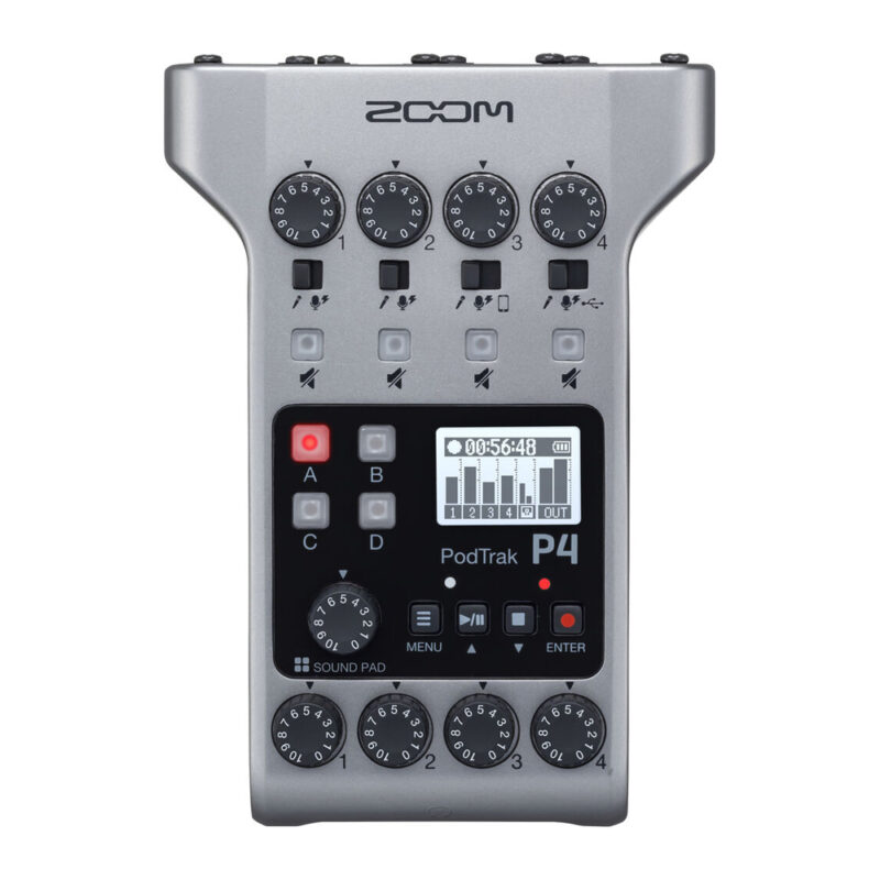 Gravador Áudio Zoom PodTrak P4 Podcast Profissional Portátil