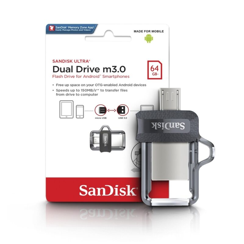 Pen Drive Sandisk 64gb Micro Usb e Usb 3.0 Preto/Prata