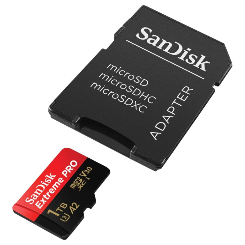 Sandisk Extreme PRO microSDXC UHS-I Card with adapter 1Tb speeds up to 200MB/s Read 140MB/s V30 A2 SDSQXCD-1T00-GN6MA
