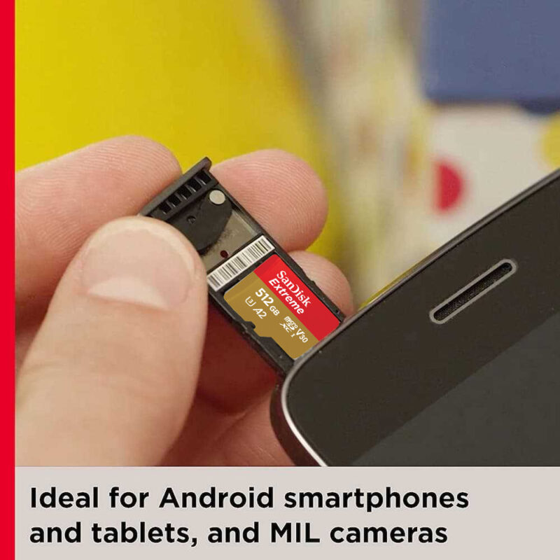 Sandisk Extreme micro SDXC card 512gb speeds up to 190mb/s read 130mb/s U3 V30 A2 SDSQXAV-512G-GN6MN