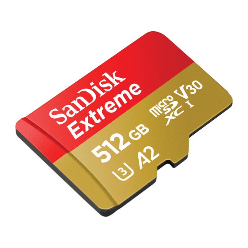 Sandisk Extreme micro SDXC card 512gb speeds up to 190mb/s read 130mb/s U3 V30 A2 SDSQXAV-512G-GN6MN