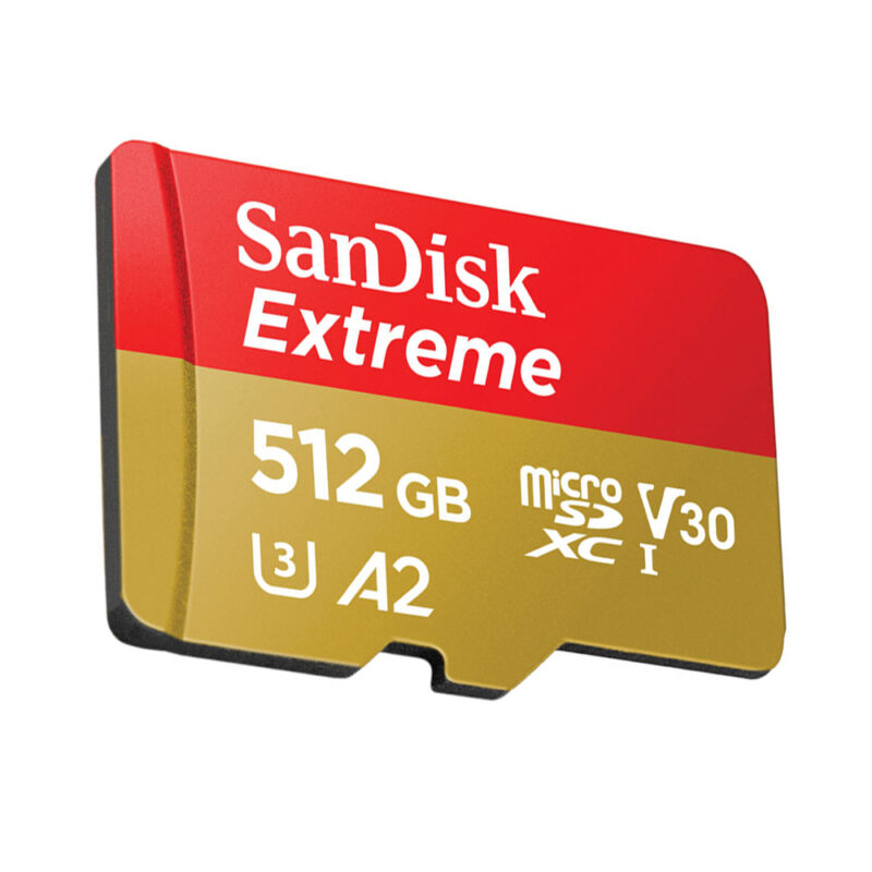 Sandisk Extreme micro SDXC card 512gb speeds up to 190mb/s read 130mb/s U3 V30 A2 SDSQXAV-512G-GN6MN