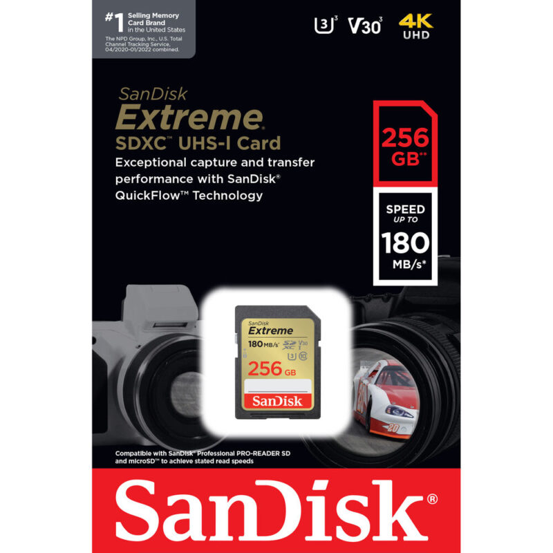 Sandisk Estreme SDXC UHS-I Card 256gb speed up to 180mb/s SDSDXVV-256G-GNCIN