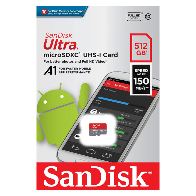 Sandisk Ultra microSDXC UHS-I Card 512gb Séed 150mb/s SDSQUAC-512-GN6MN