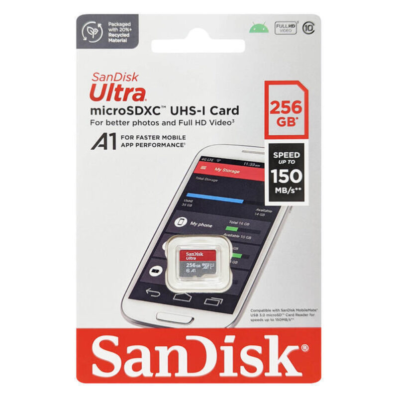 Cartão SanDisk ultra microSDXC 256gb 150mbs