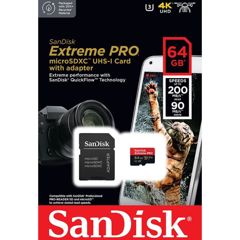 Cartão Memória MicroSd Sandisk 64gb Micro Sd Extreme Pro+Adp