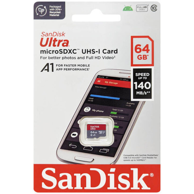 Sandisk Ultra microSDXC UHS-I Card 64GB speed up to 140mb/s SDSQUAB-064G-GN6MN