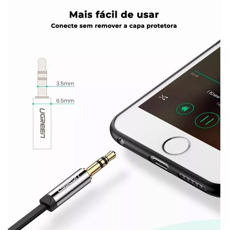Cabo de Áudio P2 Ugreen 3.5mm Macho p/ Ângulo 90 Graus 1 M