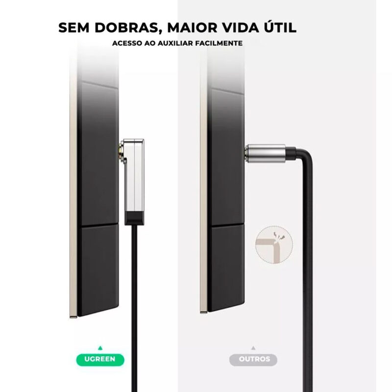 Cabo de Áudio P2 Ugreen 3.5mm Macho p/ Ângulo 90 Graus 1 M