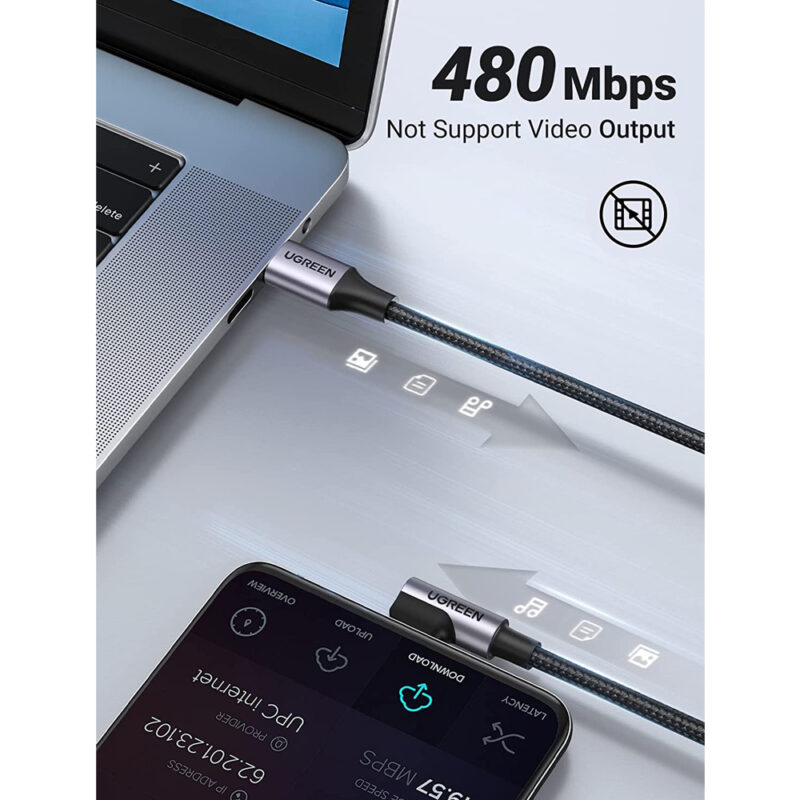 Cabo Usb-C Ugreen p/ Usb C 2.0 Ângulo de 90 Graus 1 Metro