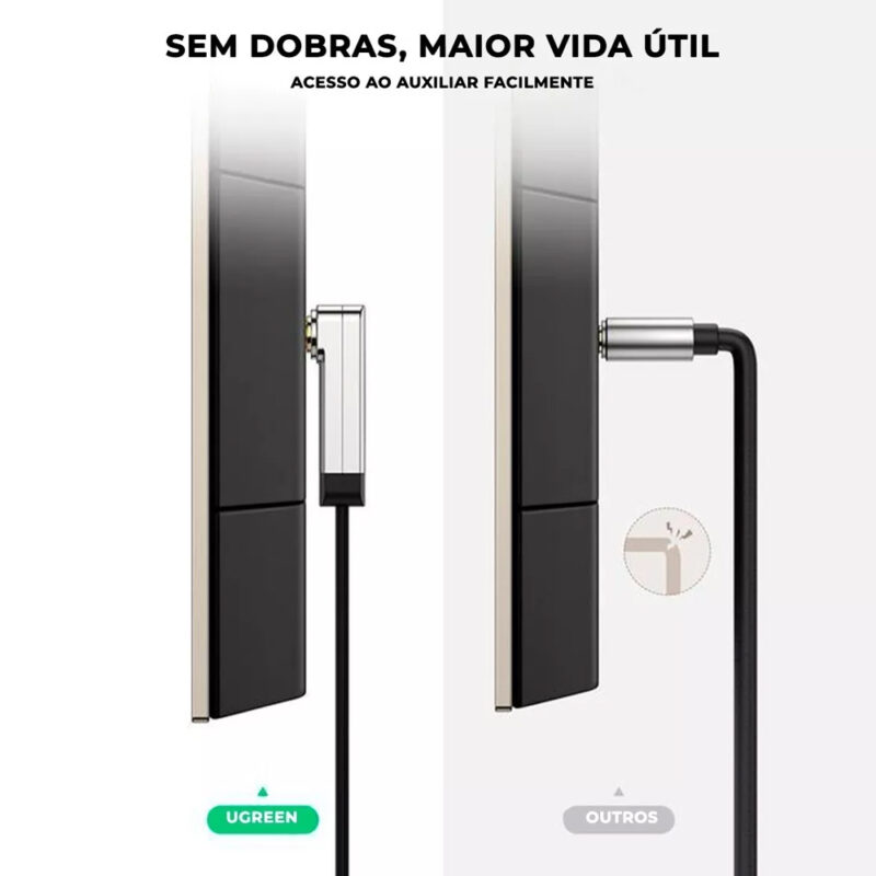 Cabo de Áudio Ugreen 3.5mm p/ 90 Graus Macho 3 Metros Preto