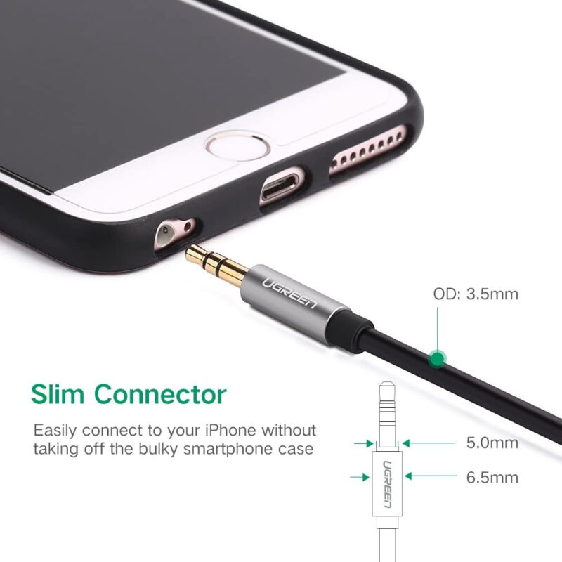 Cabo de Áudio Auxiliar P2 Ugreen 3.5mm Macho 1 Metro Preto