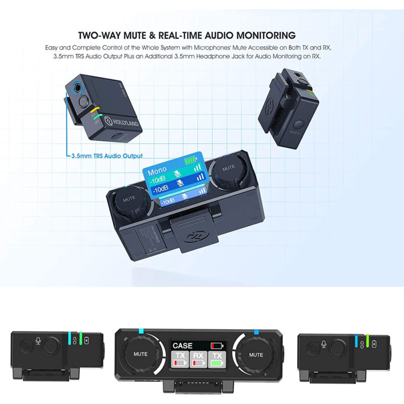 Sistema Microfone Lapela Hollyland Lark150 Duplo 2.4Ghz Preto