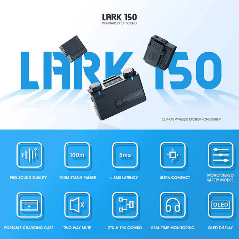 Sistema Microfone Lapela Hollyland Lark150 Duplo 2.4Ghz Preto