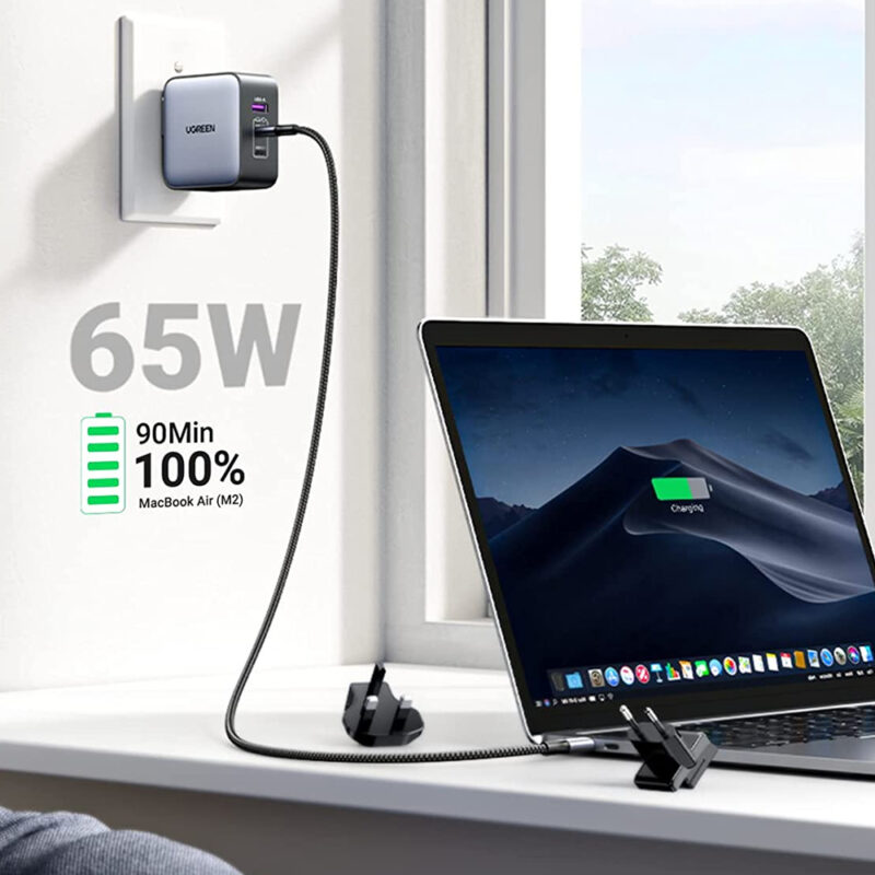 Carregador Rápido Ugreen Turbo Max. 65W 3 em 1 Usb A/C Preto