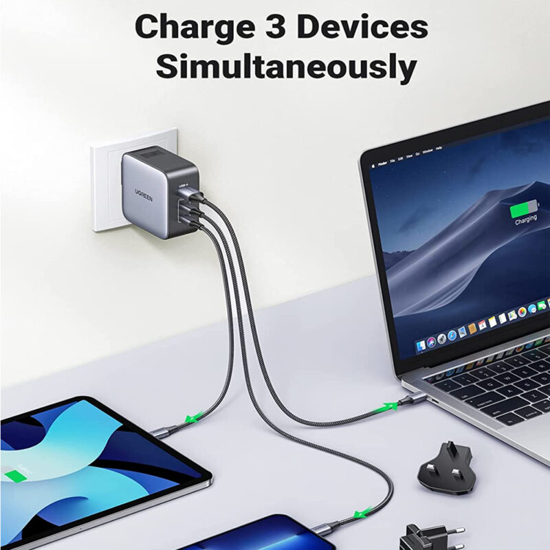 Carregador Rápido Ugreen Turbo Max. 65W 3 em 1 Usb A/C Preto