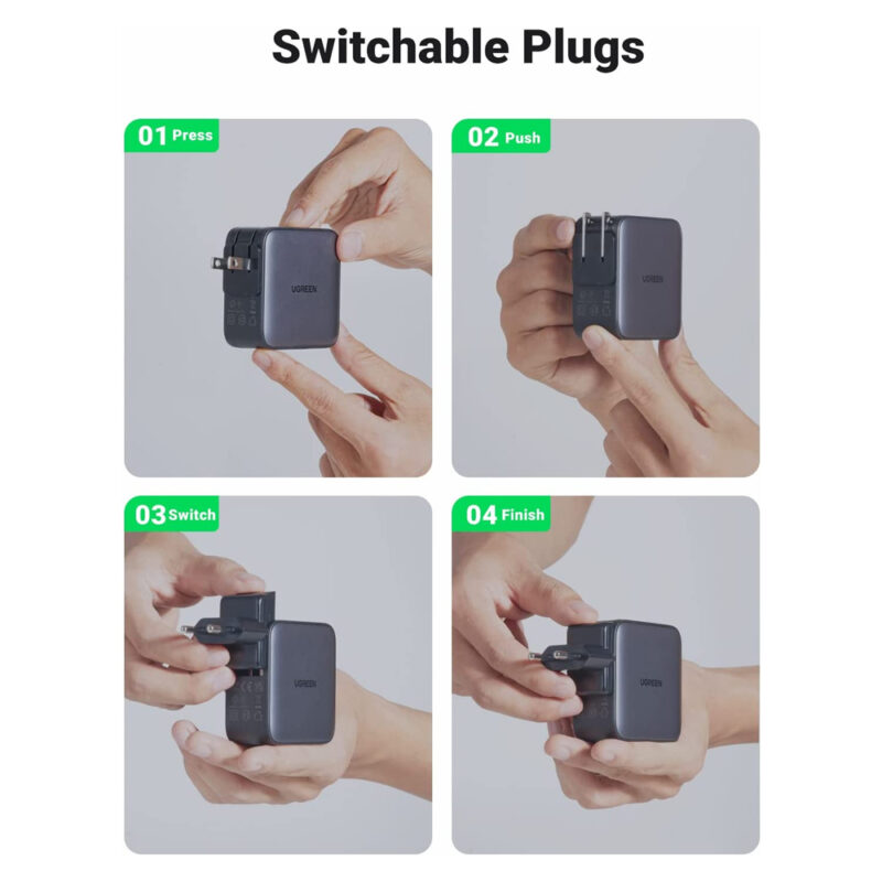Carregador Rápido Ugreen Turbo Max. 65W 3 em 1 Usb A/C Preto