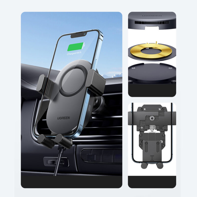 Carregador Veicular Sem Fio Ugreen 15W p/ Android e Ios Preto