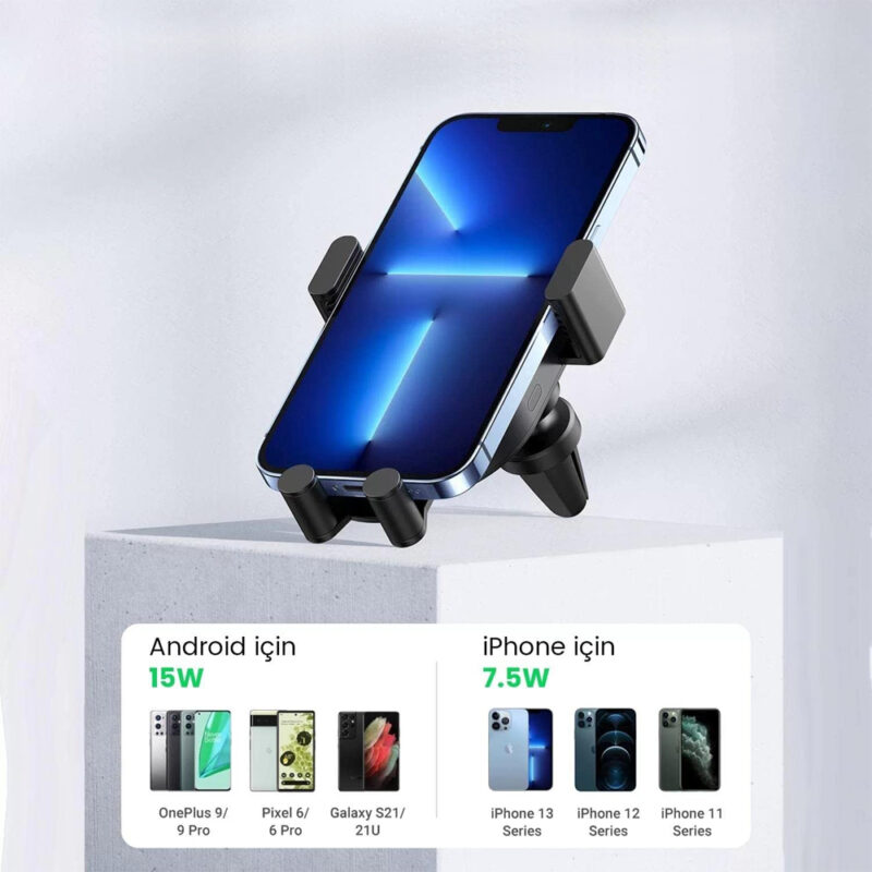 Carregador Veicular Sem Fio Ugreen 15W p/ Android e Ios Preto