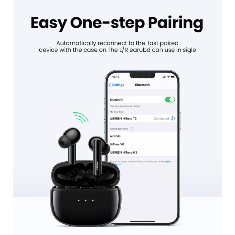 Fone de Ouvido In-ear Ugreen HiTune T3 Bt 5.2 Cancel. Ruído Preto