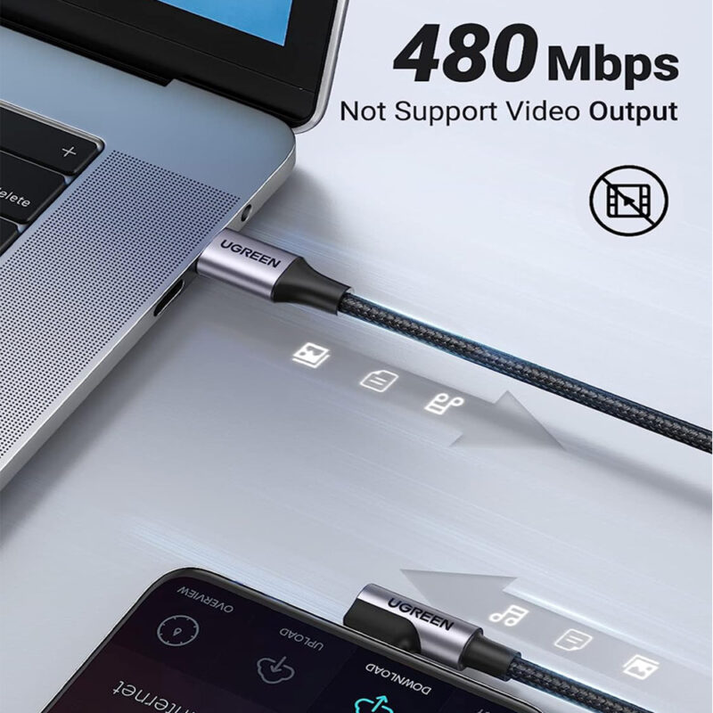 Cabo de Dados Usb C Ugreen p/ Usb C 90° Macho/Macho 2 Metros Preto