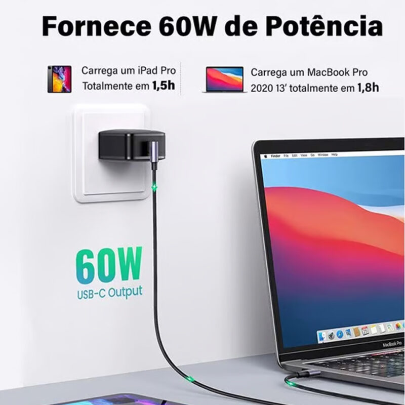 Cabo de Dados Usb C Ugreen p/ Usb C 90° Macho/Macho 3 Metros Preto
