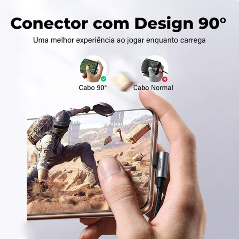 Cabo de Dados Usb C Ugreen p/ Usb C 90° Macho/Macho 3 Metros Preto