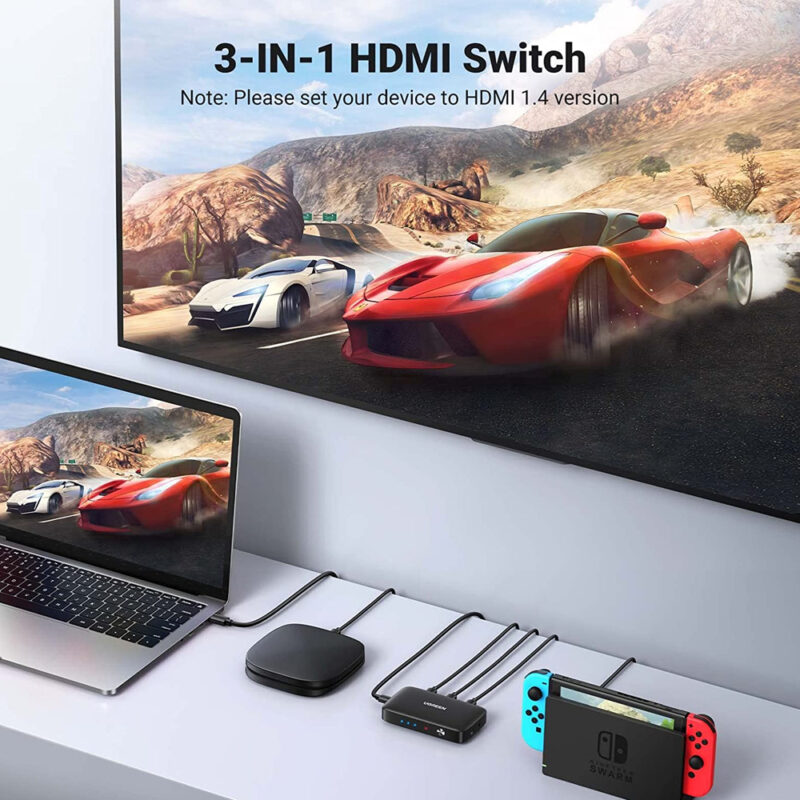 Switch Hdmi Ugreen 3 em 1 4k/30Hz Controle Remoto Preto