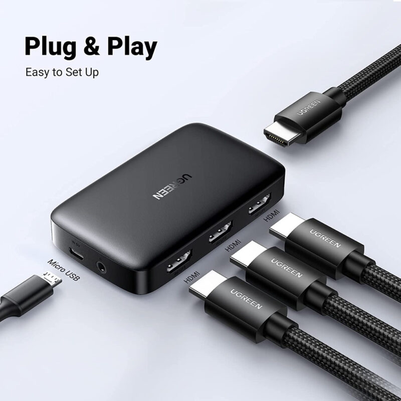 Switch Hdmi Ugreen 3 em 1 4k/30Hz Controle Remoto Preto