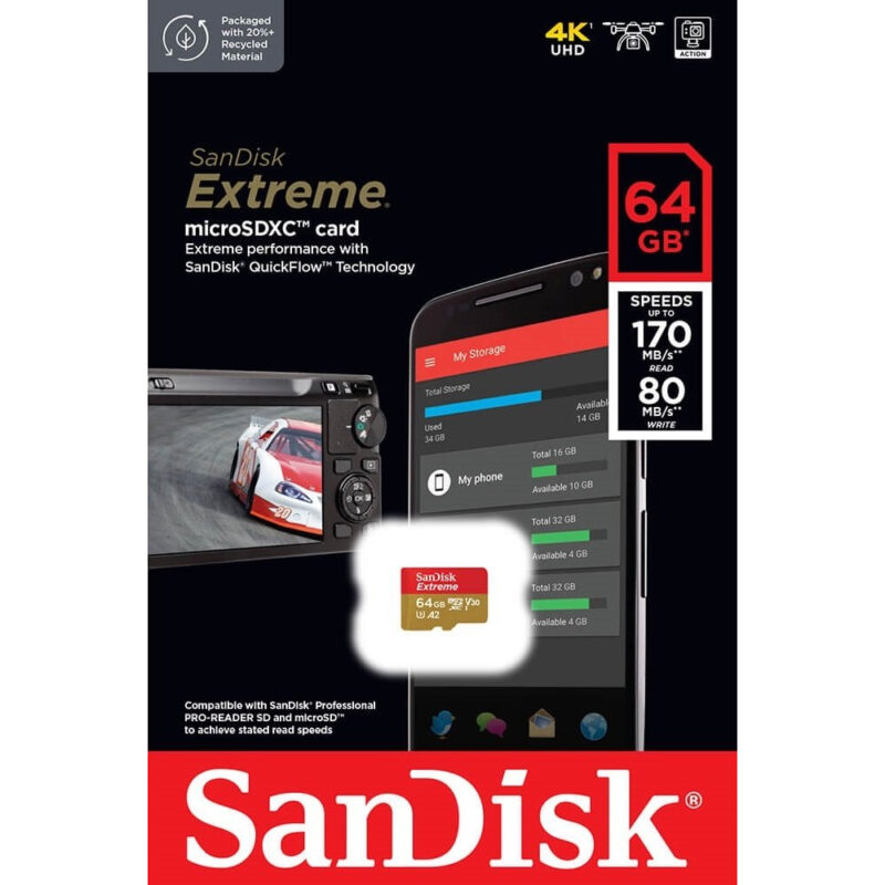 Cartão Memória Micro Sd Sandisk 64gb MicroSd Extreme 170Mbs
