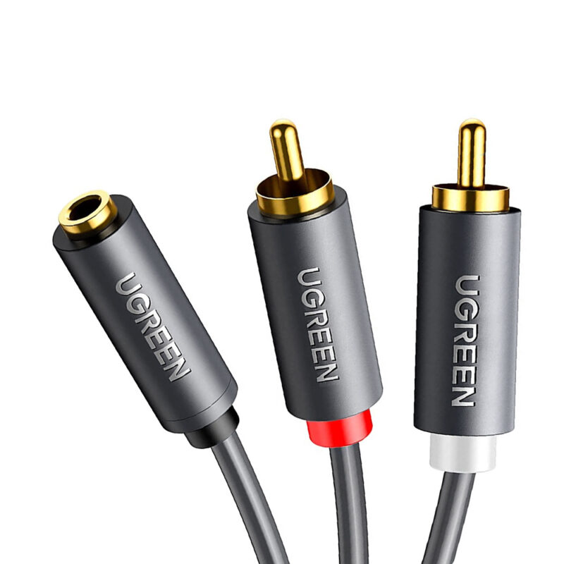 Cabo de Áudio Ugreen 3.5mm Fêmea p/ 2 RCA Macho 0.25m Cinza