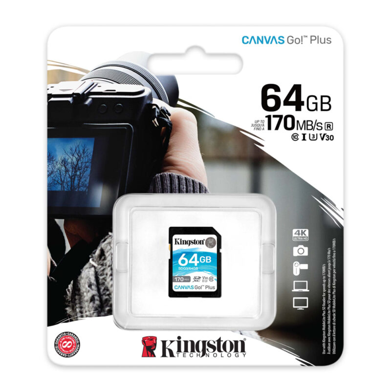 Cartão Memória SDXC 64GB Canvas Go Plus 170MBs Kingston