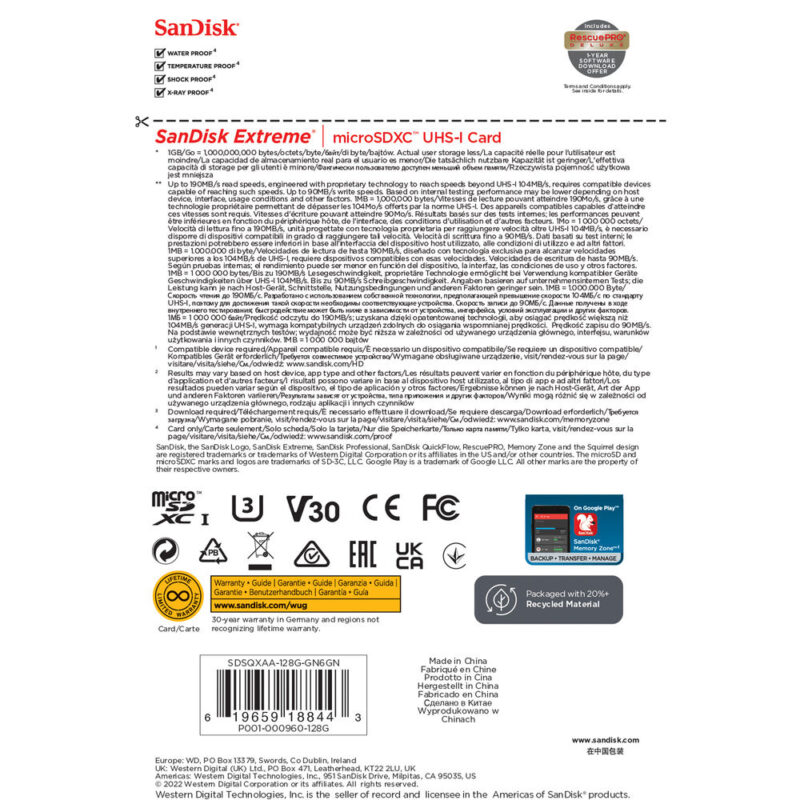 Cartão Memória Micro Sd Sandisk 128gb MicroSd Extreme 190Mbs
