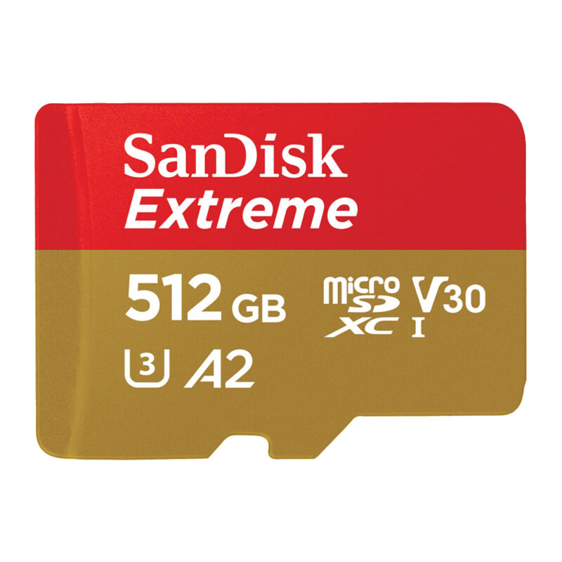 Sandisk Extreme micro SDXC card 512gb speeds up to 190mb/s read 130mb/s U3 V30 A2 SDSQXAV-512G-GN6MN