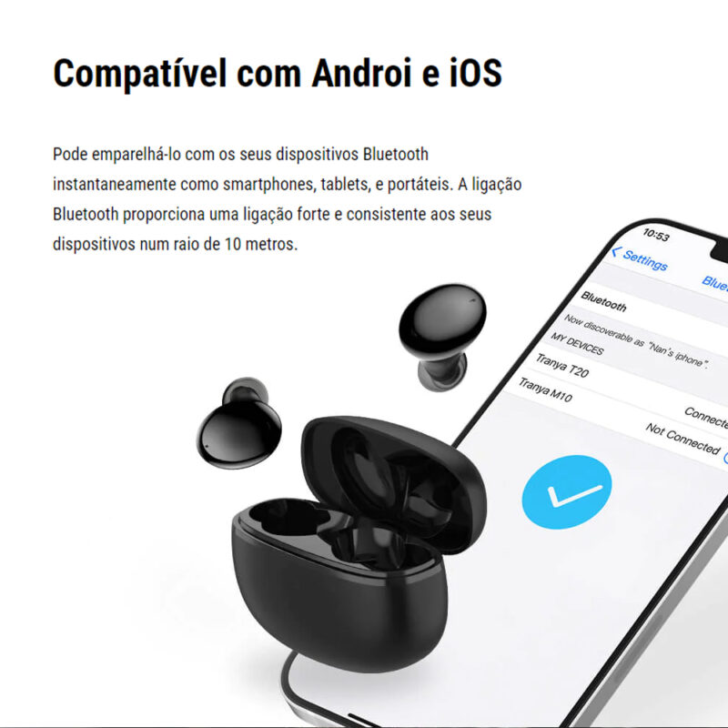 Tranya T20 Fone de Ouvido Bluetooth Bateria de Até 8 horas
