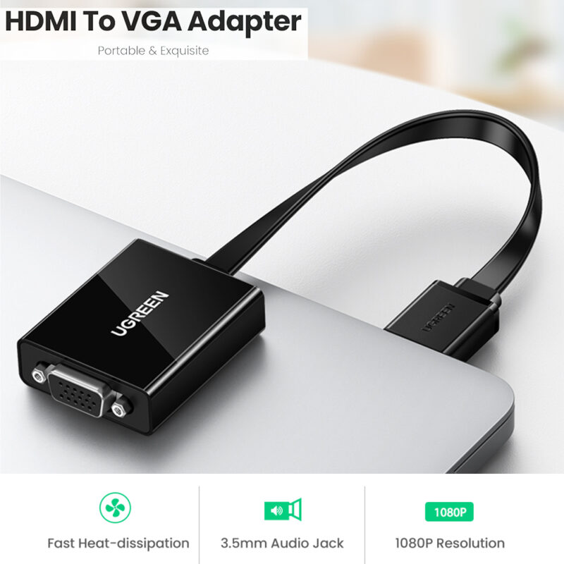 Adaptador Hdmi pra VGA Ugreen com Porta Áudio 3.5mm 1080p 60Hz