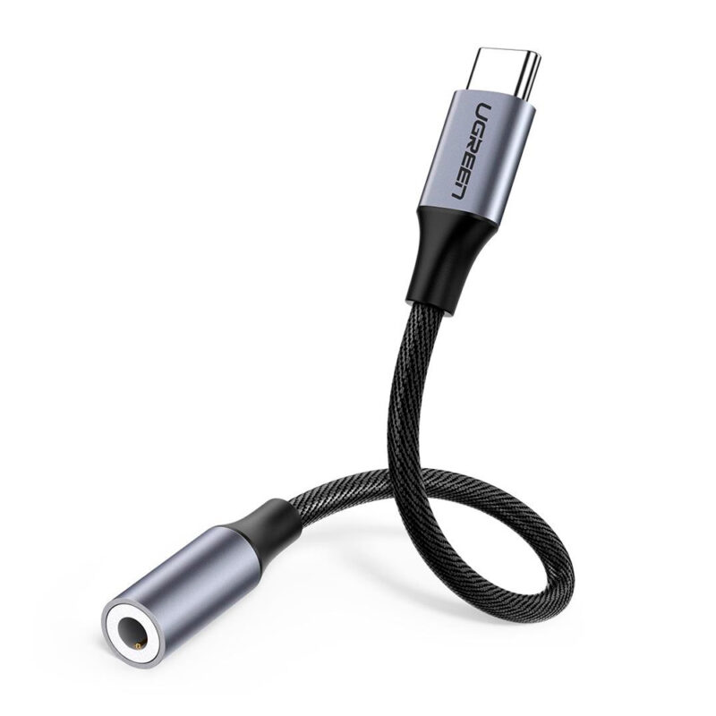 Cabo de Áudio Ugreen AV142  Usb Tipo C p 3,5mm 10cm Cinza