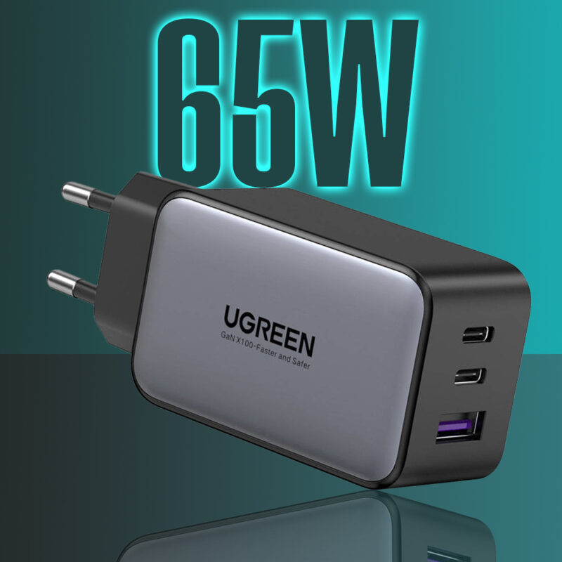 Carregador Ugreen 3 em 1 Gan X 65W Porta Usb C e Usb A