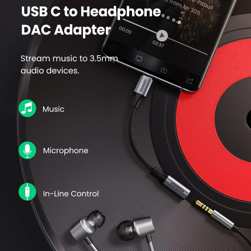 Cabo de Áudio Ugreen AV142  Usb Tipo C p 3,5mm 10cm Cinza
