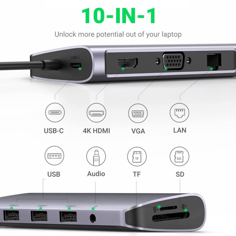Hub Adaptador Multiportas Ugreen CM179 Usb Tipo C 9 em 1