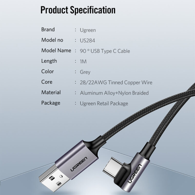 Ugreen Us284 Cabo de Dados Usb 2.0 p Usb Tipo C Angular 1m