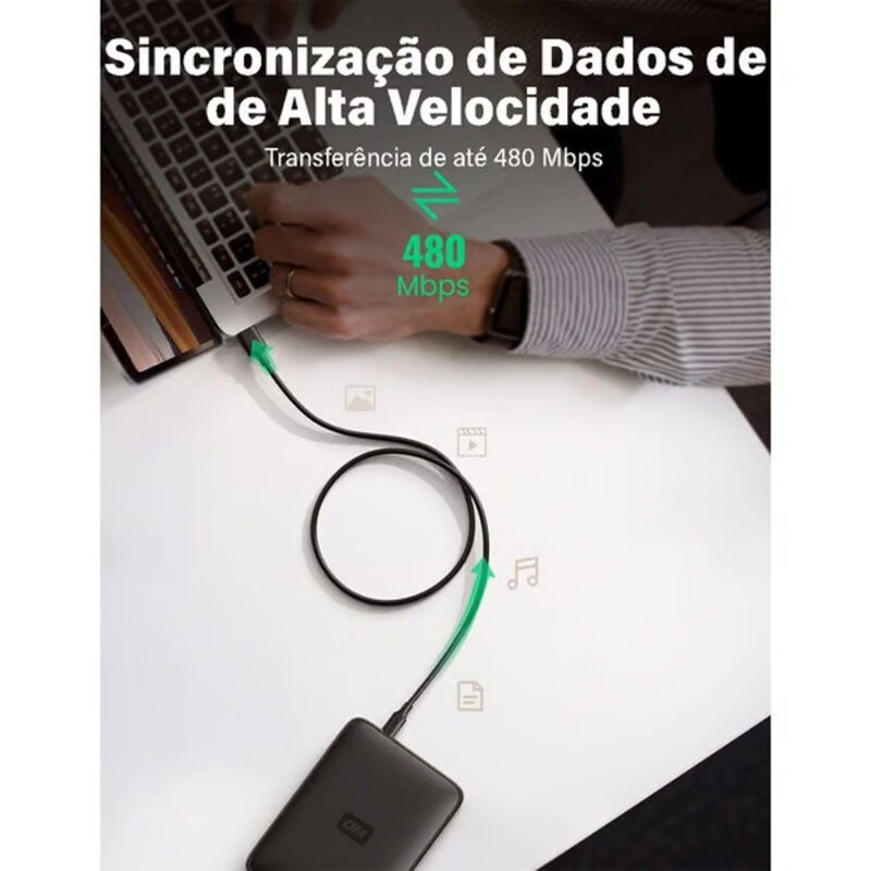 Cabo de Dados Ugreen Us132 Usb 2.0 p Mini Usb 5 Pinos 3m