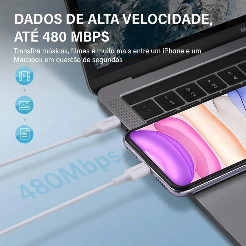 Cabo Carregamento Ugreen Tipo C p Lightning 1M Cert. MFi