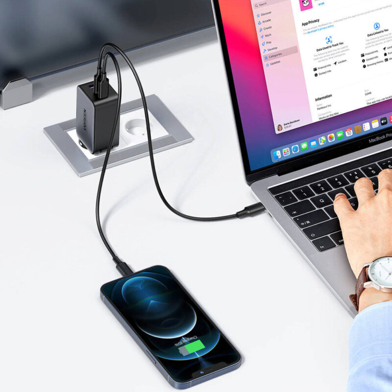 Carregador Ugreen 3 em 1 Gan X 65W Porta Usb C e Usb A